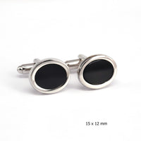 Silver Oval Cufflinks with Black Enamel A-Cufflinks.com.sg