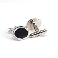 Silver Oval Cufflinks with Black Enamel A-Cufflinks.com.sg