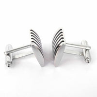 Silver Rectangle Cufflinks with Black Stripe-Classic Cufflinks-MarZthomson-Cufflinks.com.sg