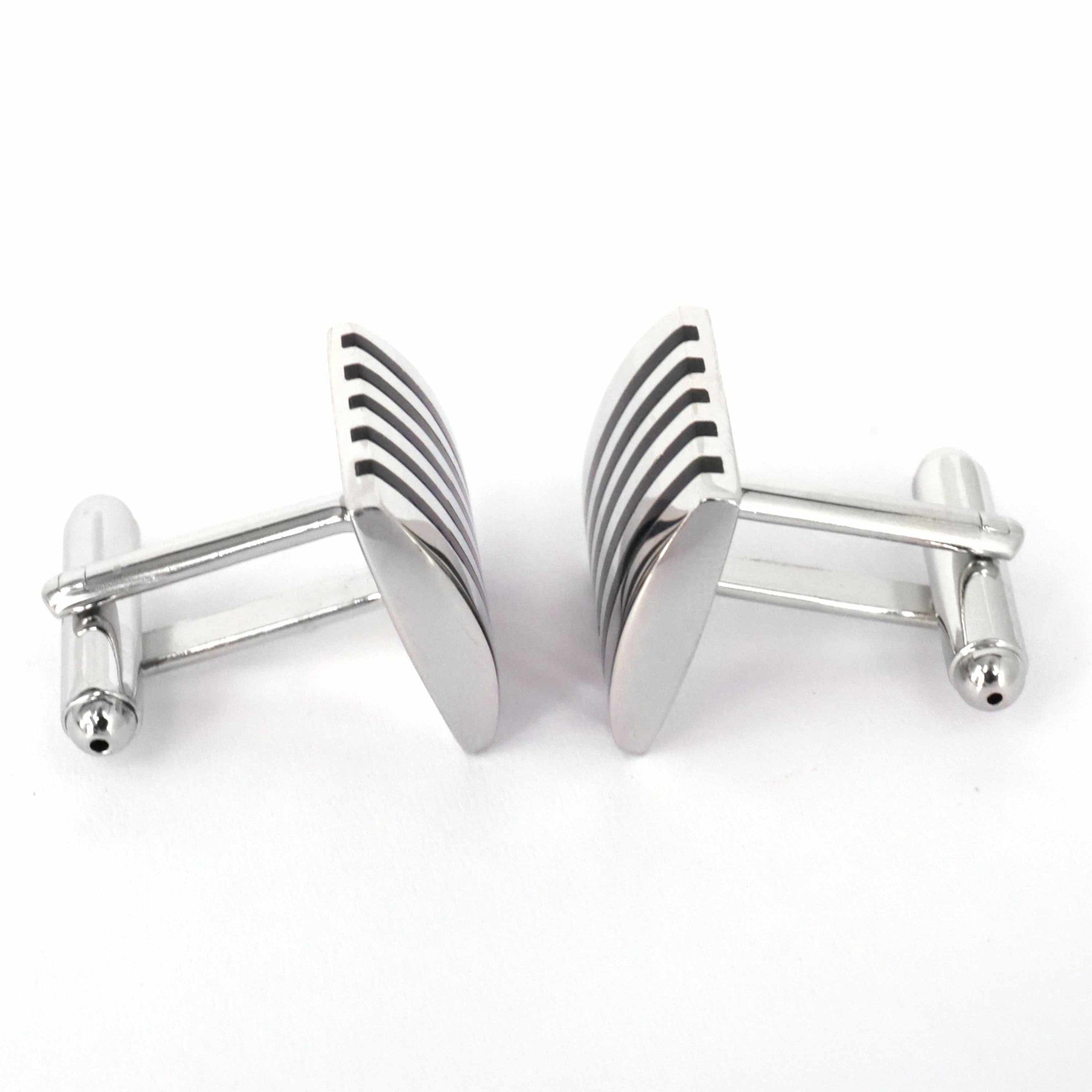 Silver Rectangle Cufflinks with Black Stripe-Classic Cufflinks-MarZthomson-Cufflinks.com.sg