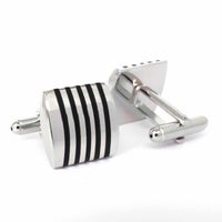 Silver Rectangle Cufflinks with Black Stripe-Classic Cufflinks-MarZthomson-Cufflinks.com.sg