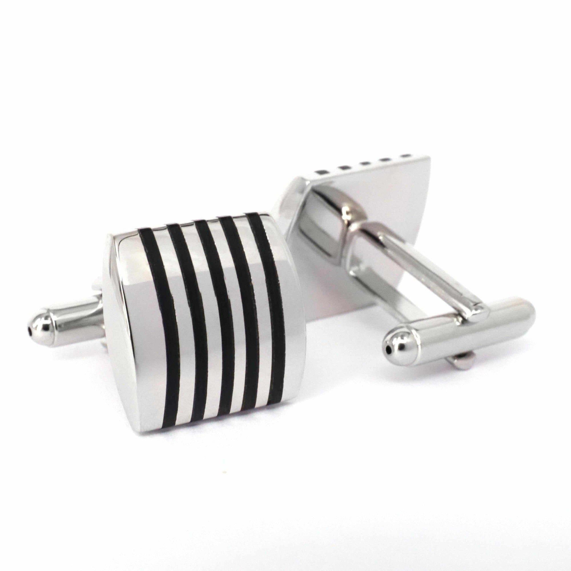 Silver Rectangle Cufflinks with Black Stripe-Classic Cufflinks-MarZthomson-Cufflinks.com.sg
