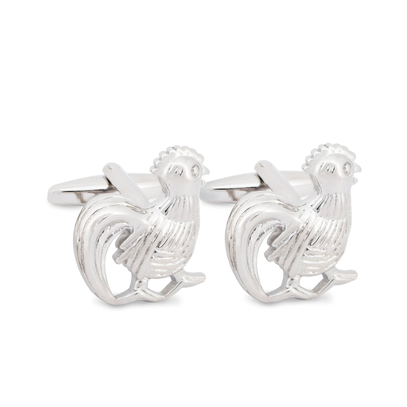 Silver Rooster Cufflinks-Cufflinks.com.sg