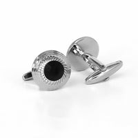 Silver Truncated Cone with diamond cut black Fiber optic-Cufflinks.com.sg -Cufflinks.com.sg