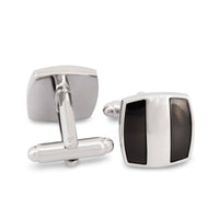 Silver Vertical Striped Cufflinks with Dark Grey Enamel-Cufflinks.com.sg
