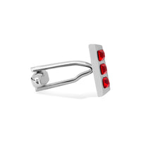 Slanted Slope Silver Cufflinks with Triple Red Crystals-Cufflinks.com.sg