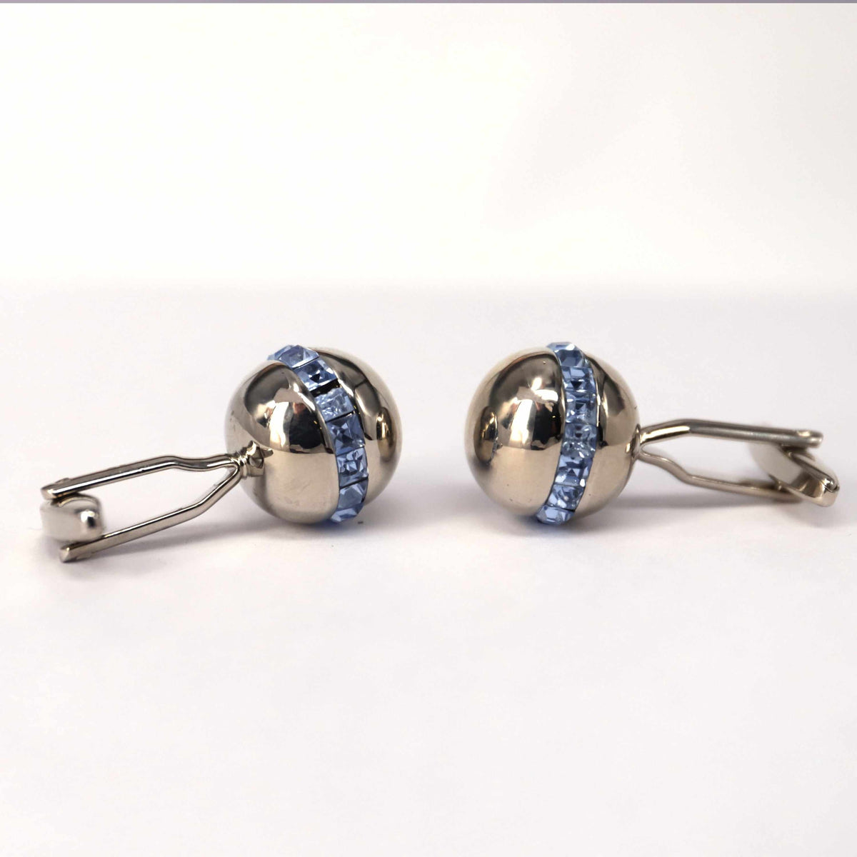 Sphere Silver Cufflinks with Blue Crystals-Cufflinks.com.sg