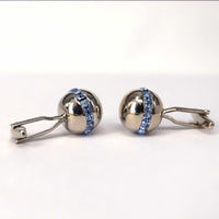 Sphere Silver Cufflinks with Blue Crystals-Cufflinks.com.sg
