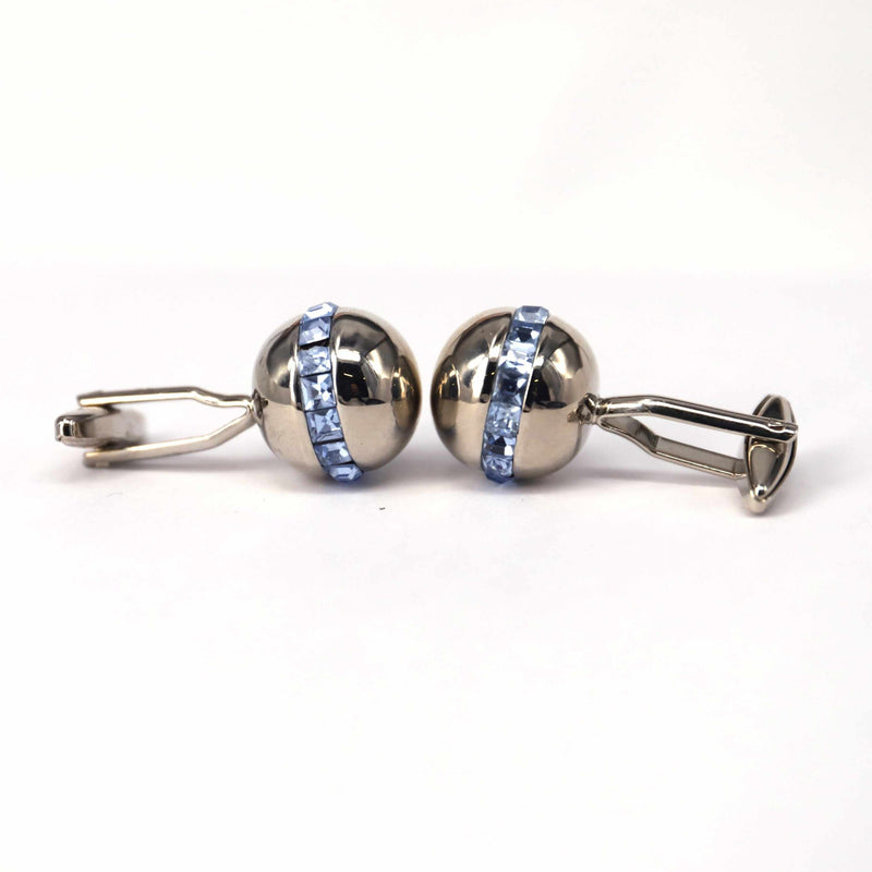 Sphere Silver Cufflinks with Blue Crystals-Cufflinks.com.sg