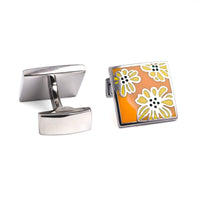 Square Floral Cufflinks in Orange-Animal and Nature Cufflinks-MarZthomson-Cufflinks.com.sg