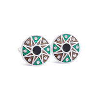 Teal and Burnt Orange Wheel Enamel Cufflinks F-Cufflinks.com.sg