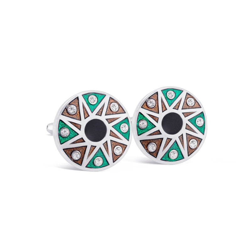 Teal and Burnt Orange Wheel Enamel Cufflinks F-Cufflinks.com.sg