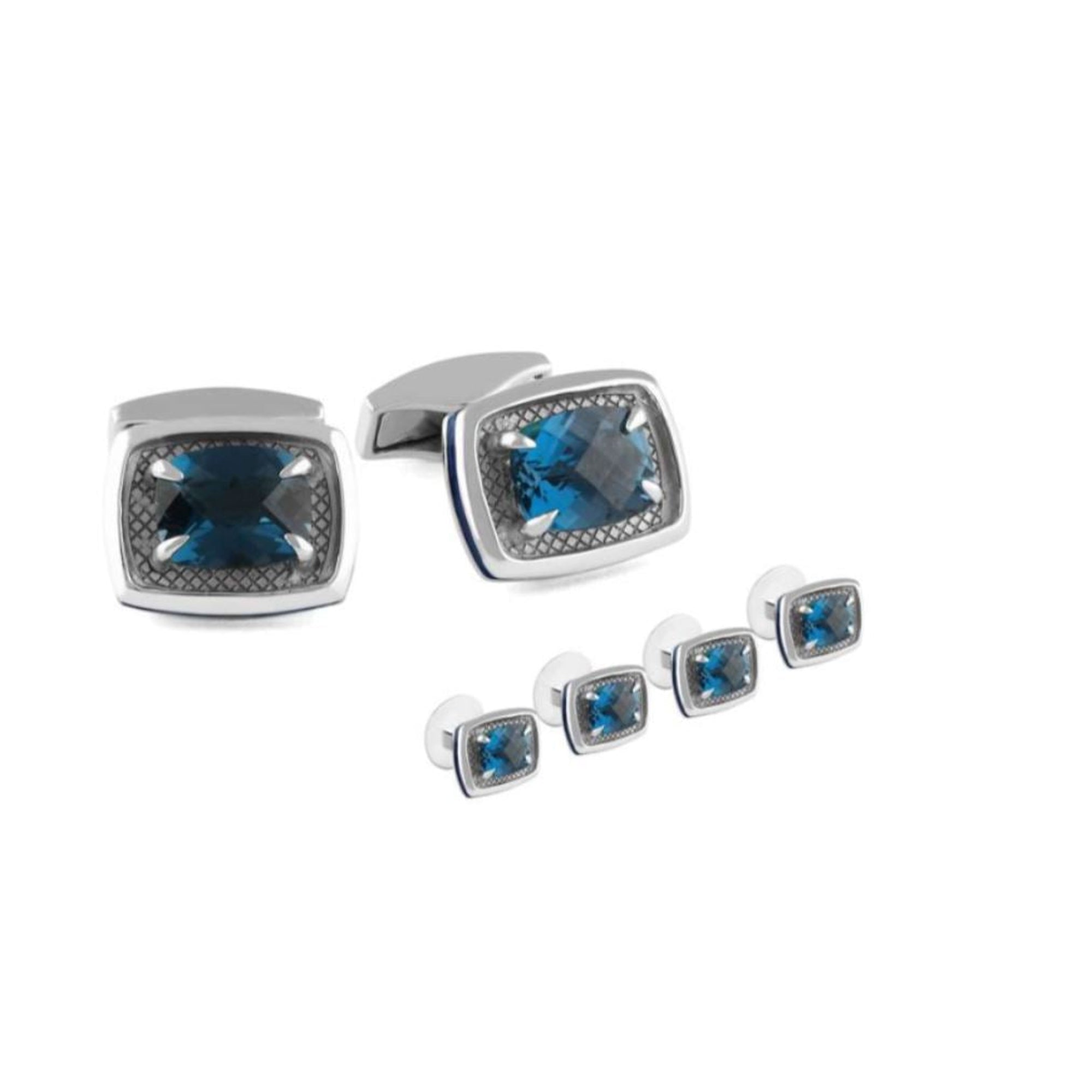 Thames Topaz- Silver ( Limited Edition)-cufflink and stud set-Tateossian-Cufflinks.com.sg