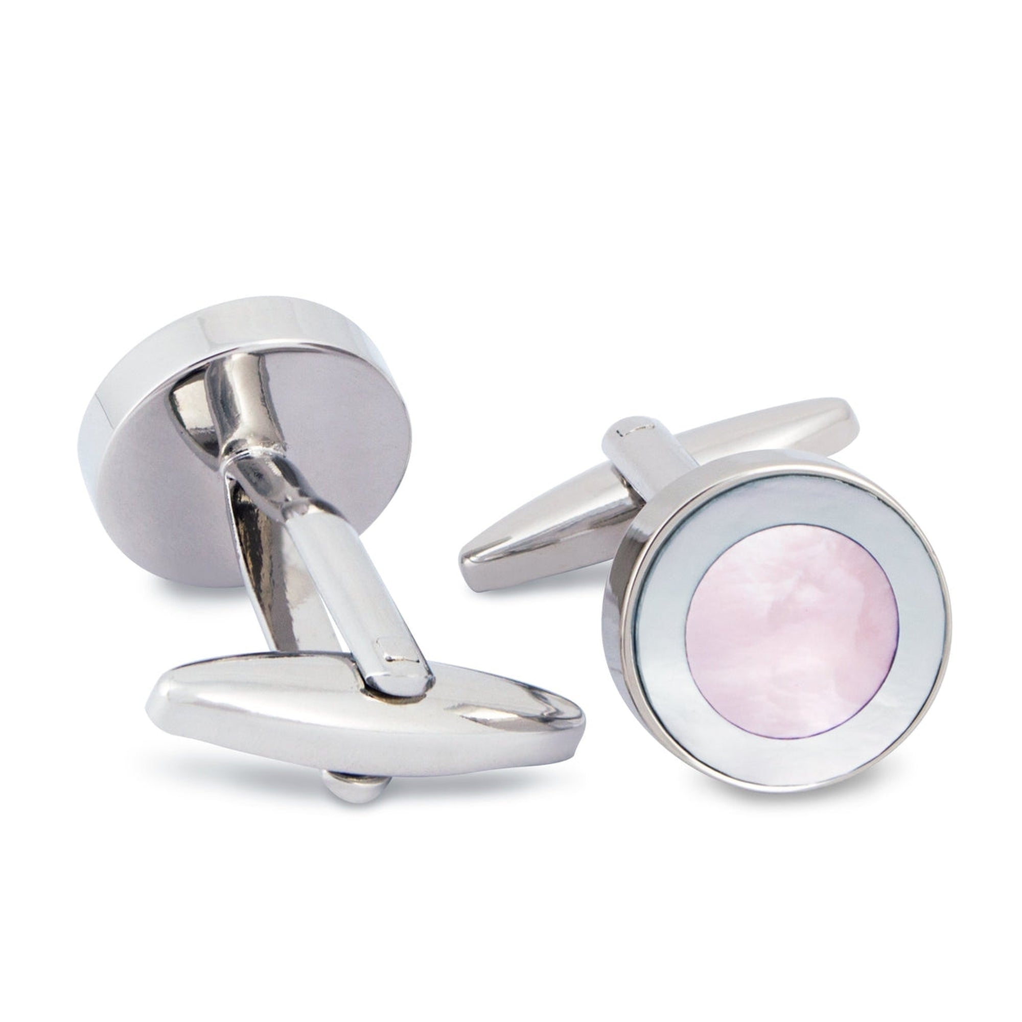 White Mother-of-Pearl with Pink Dot Cufflinks-Classic Cufflinks-MarZthomson-Cufflinks.com.sg